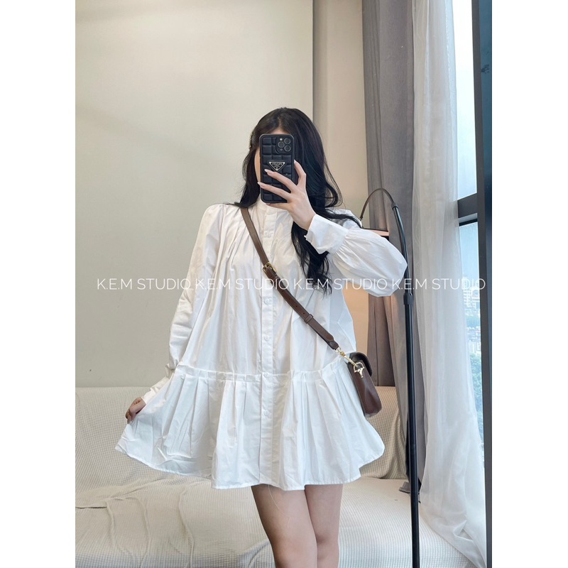 Váy thô dáng xuông babydoll chất thô tàu loại1 -Kem.Studio