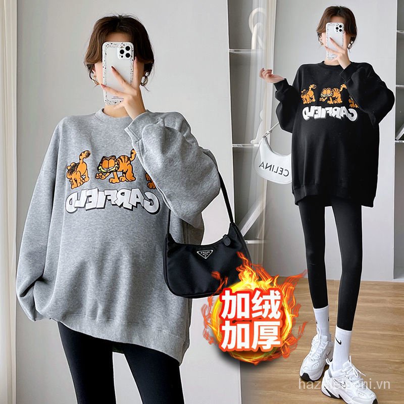 Set Áo Nỉ Dài Tay Có Thể Mặc Ngoài + Quần Dài Dáng Rộng Thời Trang Thu Đông Cho Phụ Nữ Mang Thai