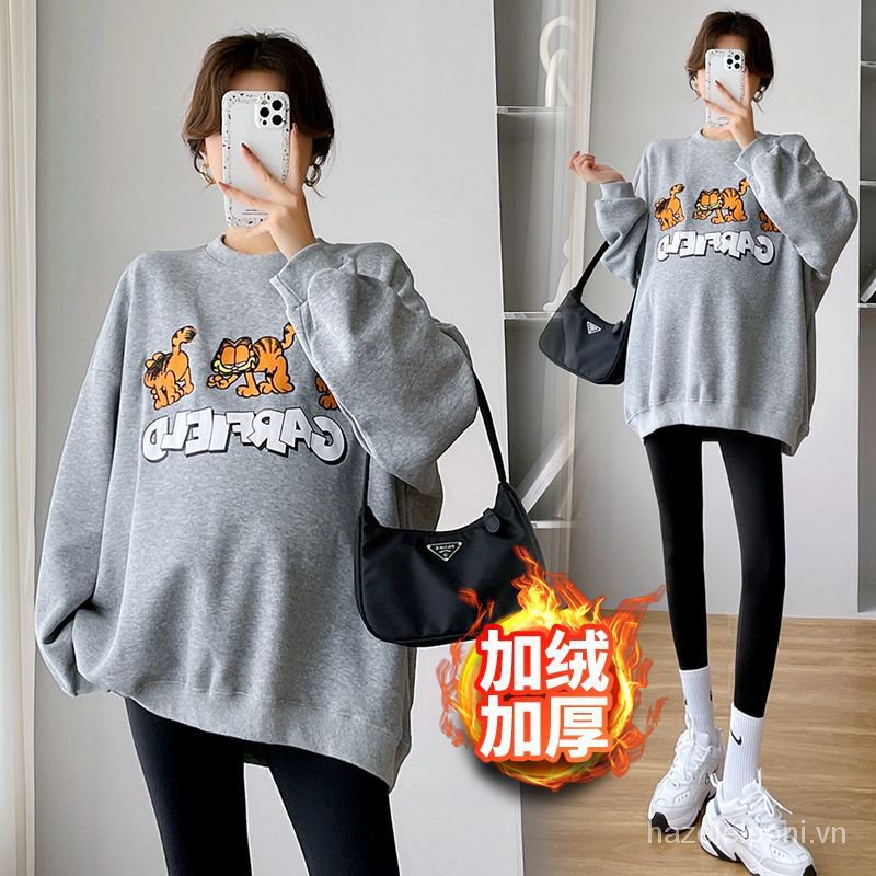 Set Áo Nỉ Dài Tay Có Thể Mặc Ngoài + Quần Dài Dáng Rộng Thời Trang Thu Đông Cho Phụ Nữ Mang Thai