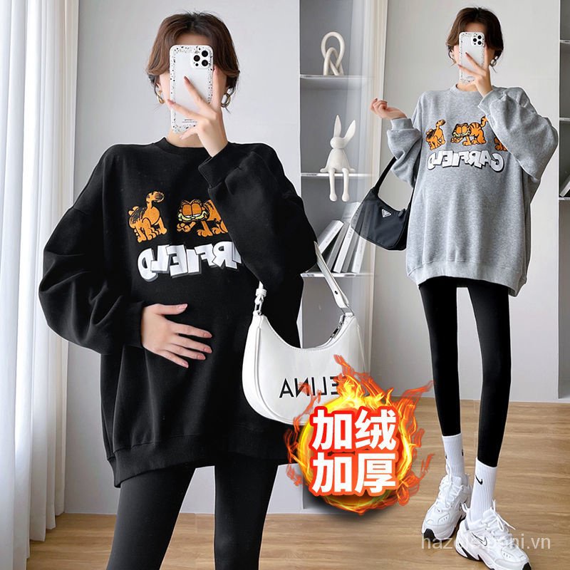 Set Áo Nỉ Dài Tay Có Thể Mặc Ngoài + Quần Dài Dáng Rộng Thời Trang Thu Đông Cho Phụ Nữ Mang Thai