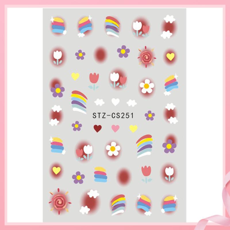 Mới Miếng Dán Móng Tay Tự Dính Họa Tiết Hoạt Hình Màu Cầu Vồng Phong Cách Pháp Cho Nữ