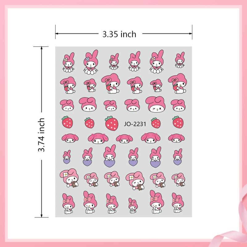 Dễ Thương Sticker Dán Móng Tay Hình Thỏ Gấu Kumamon Cún melody kuromi Đáng Yêu