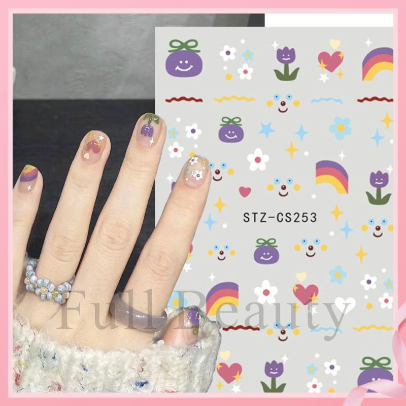 Mới Miếng Dán Móng Tay Tự Dính Họa Tiết Hoạt Hình Màu Cầu Vồng Phong Cách Pháp Cho Nữ