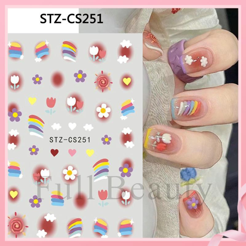 Mới Miếng Dán Móng Tay Tự Dính Họa Tiết Hoạt Hình Màu Cầu Vồng Phong Cách Pháp Cho Nữ