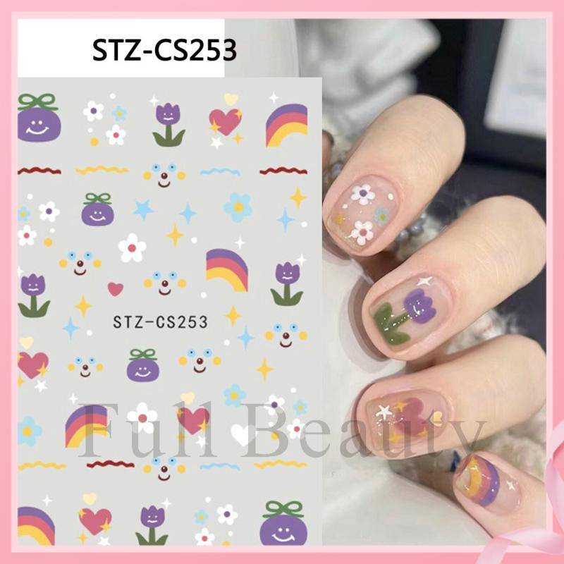 Mới Miếng Dán Móng Tay Tự Dính Họa Tiết Hoạt Hình Màu Cầu Vồng Phong Cách Pháp Cho Nữ