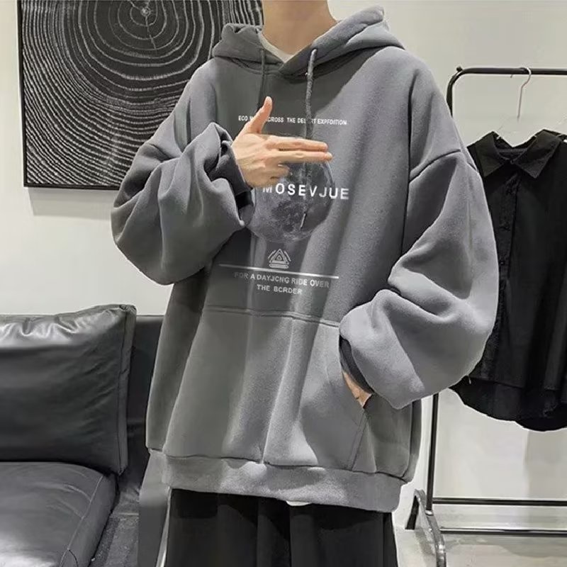 Áo hoodie Tay Dài Dáng Rộng In Hình Mặt Trăng plus size Phong Cách Hàn Quốc Cho Nam