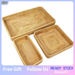Xiyushop Mây Phục Vụ Khay Đựng Đồ Sang Trọng Đa Năng Dệt Tay Vỡ Tổ Chức Di Động Độc Đáo Cho Phòng Ăn