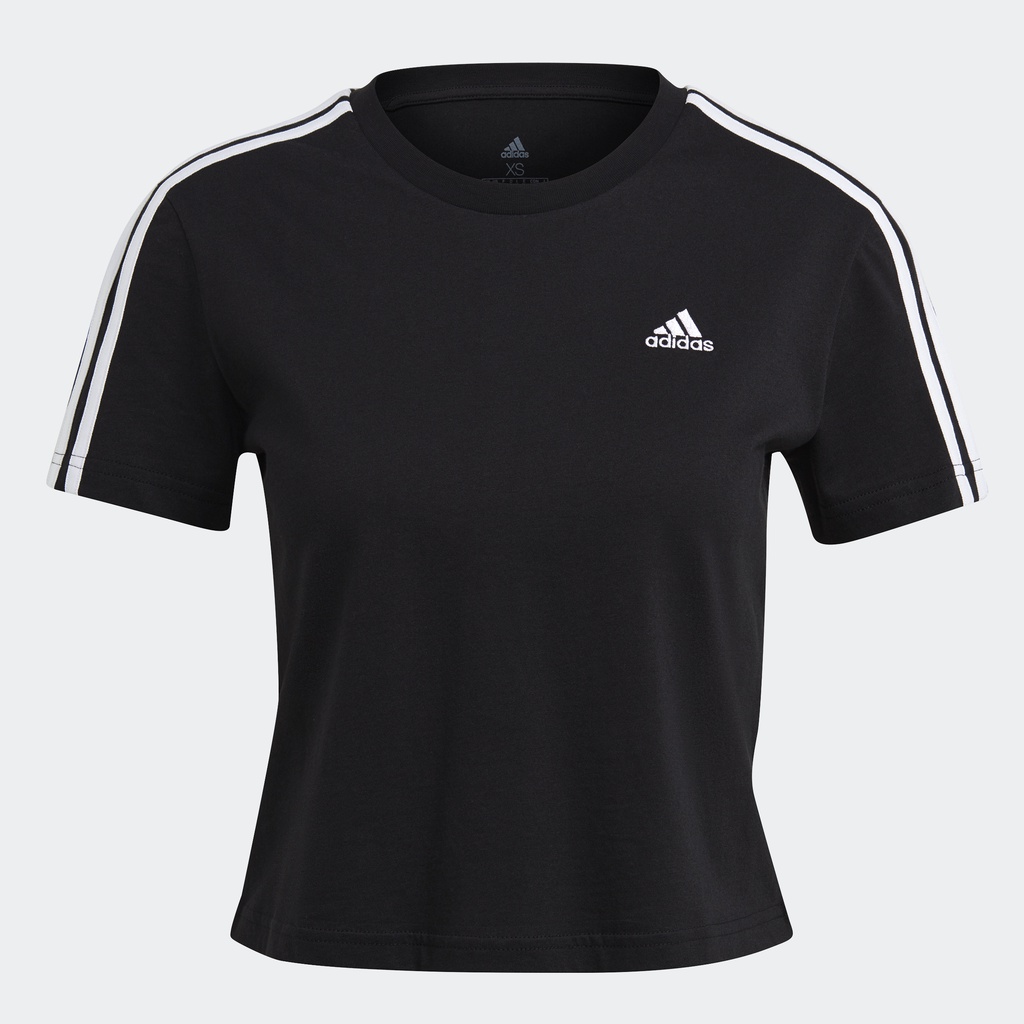 adidas Phong cách sống Áo thun suông dáng lửng 3 Sọc Essentials Nữ Đen GL0777
