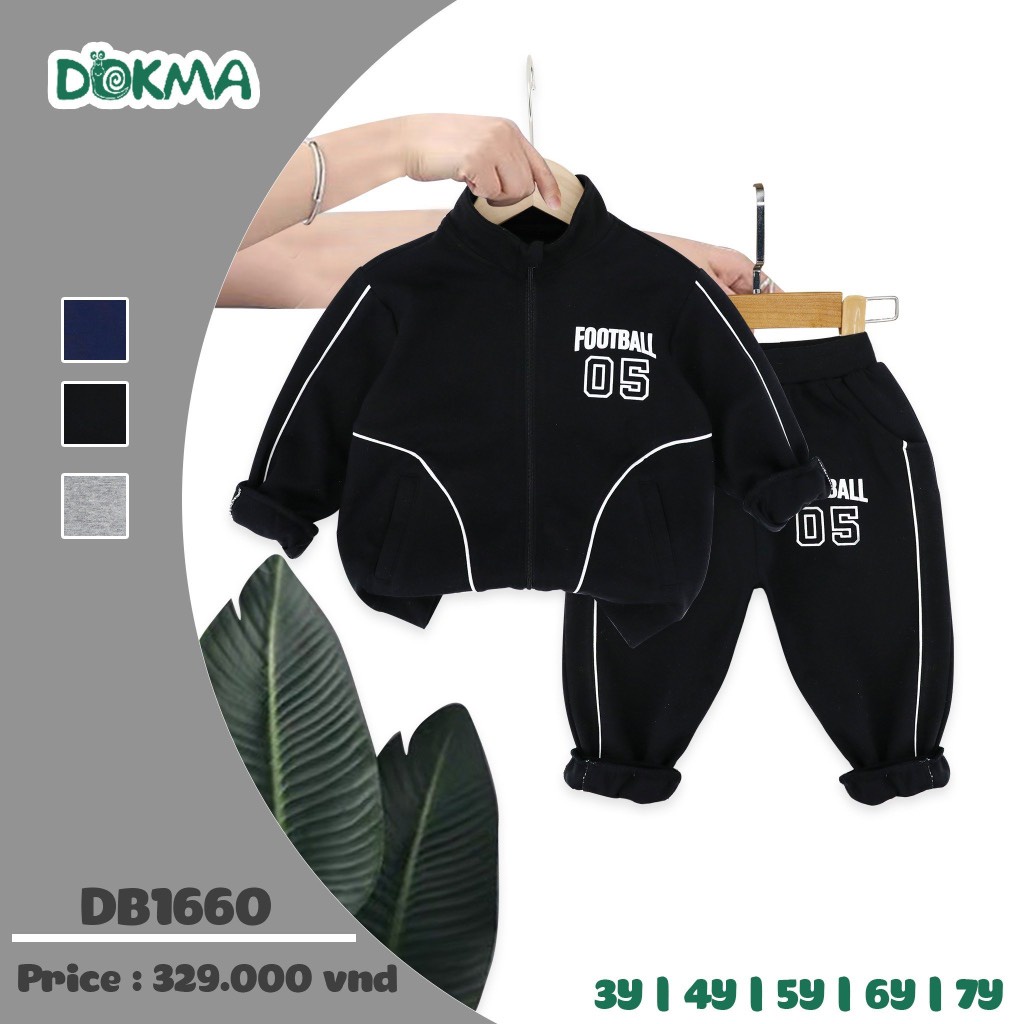 Bộ Thể Thao Dài Tay Bo Gấu, In Số Bé Trai Dokma Mã DB1660