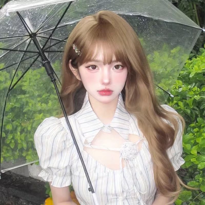 Bộ Tóc Giả Xoăn Dài Màu Xám / Nâu Sữa Phong Cách Thời Trang lolita