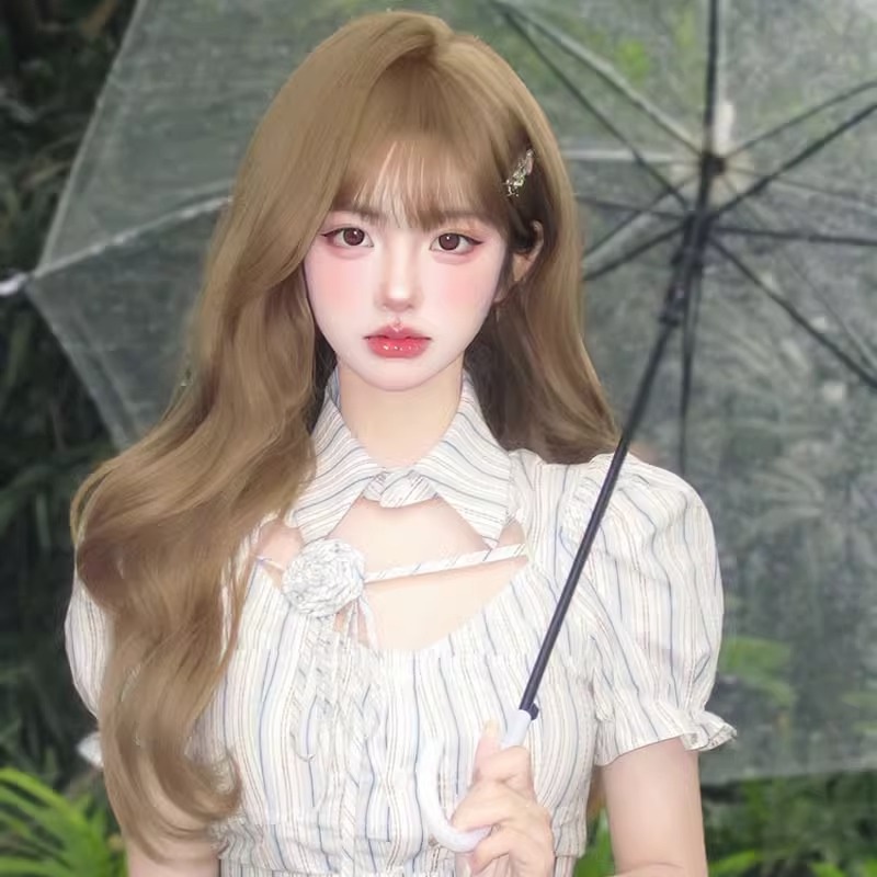 Bộ Tóc Giả Xoăn Dài Màu Xám / Nâu Sữa Phong Cách Thời Trang lolita