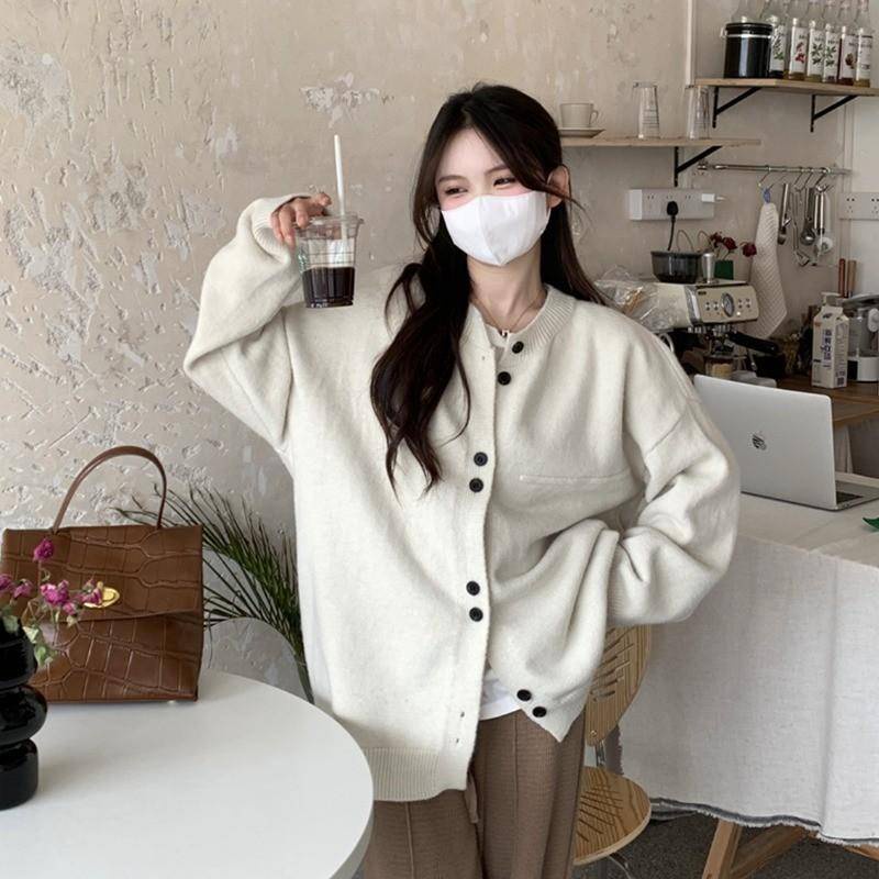 Áo Cardigan nữ form rộng trơn basic nút đôi phong cách Hàn 2023