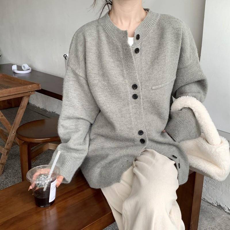 Áo Cardigan nữ form rộng trơn basic nút đôi phong cách Hàn 2023