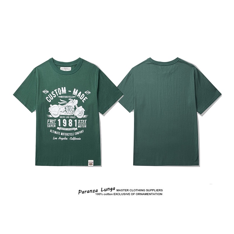 Áo Thun cotton Ngắn Tay Dáng Rộng In Hình Xe Mô Tô retro Mỹ Cá Tính