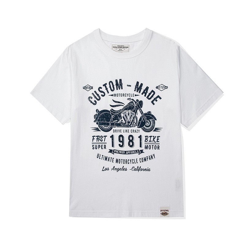 Áo Thun cotton Ngắn Tay Dáng Rộng In Hình Xe Mô Tô retro Mỹ Cá Tính