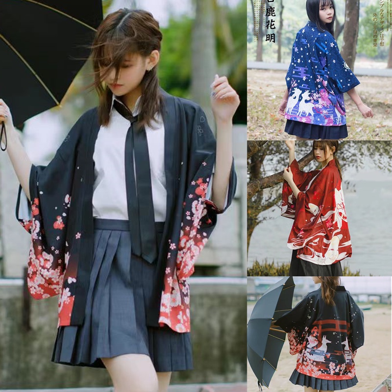 Áo Khoác kimono In Hình Cáo Phong Cách Nhật Bản Thời Trang Đi Biển Mùa Hè Cho Nữ