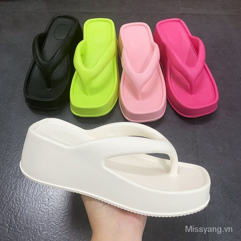 Dép đi biển Đế Xuồng eva Mũi Vuông 5cm Thời Trang Mùa Hè Phong Cách Hàn Quốc Cho Nữ