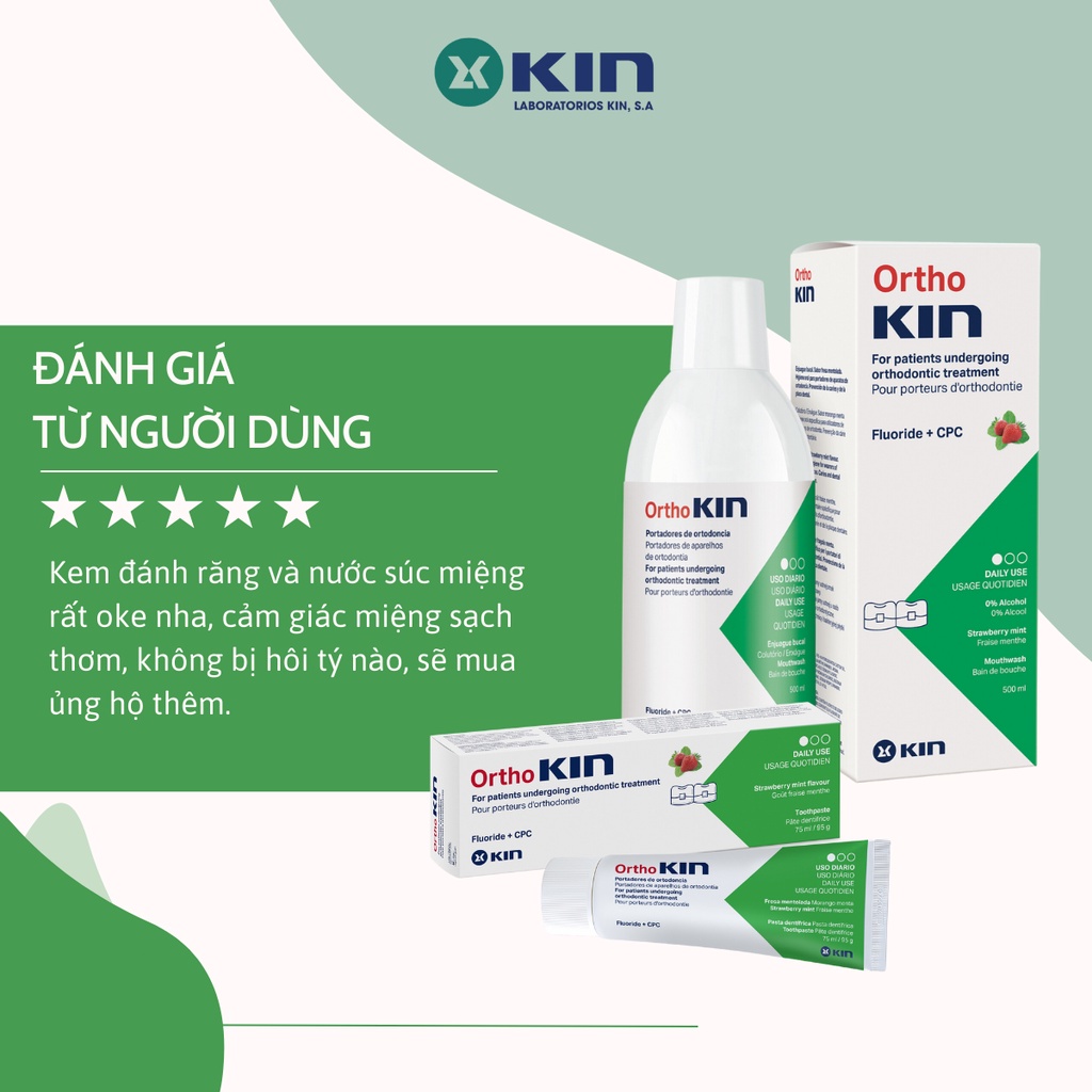 Combo Nước Súc Miệng Kem Đánh Răng Ortho Kin Cho Răng Niềng, Chỉnh Nha 500ml/75ml