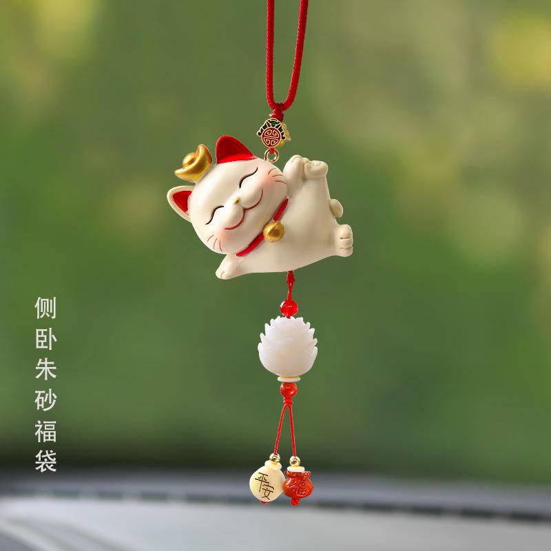 Dây Treo Trang Trí Gương Chiếu Hậu Xe Hơi Hình Chú Mèo May Mắn Đáng Yêu
