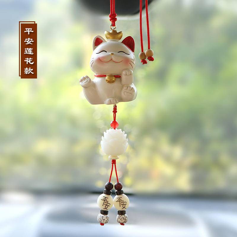 Dây Treo Trang Trí Gương Chiếu Hậu Xe Hơi Hình Chú Mèo May Mắn Đáng Yêu