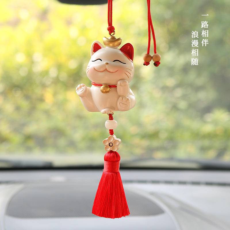 Dây Treo Trang Trí Gương Chiếu Hậu Xe Hơi Hình Chú Mèo May Mắn Đáng Yêu