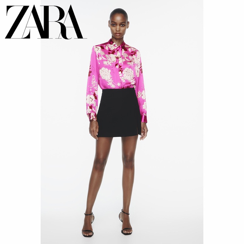Zara Áo Sơ Mi Vải Lụa satin In Họa Tiết Thời Trang Mùa Thu Cho Nữ