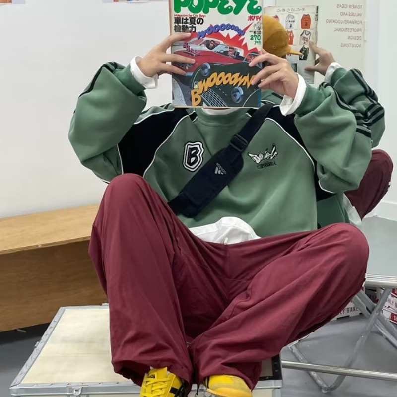 Áo Nỉ Nam Dài Tay Cổ Tròn Màu Sắc Tương Phản Thời Trang