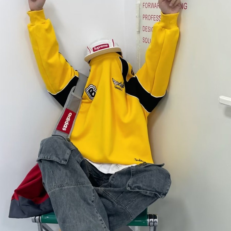 Áo Nỉ Nam Dài Tay Cổ Tròn Màu Sắc Tương Phản Thời Trang