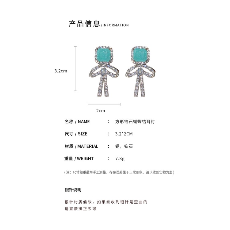 Bông Tai Mạ Bạc 925 Hình Nơ Đính Đá zircon Sang Trọng Phong Cách Hàn Quốc