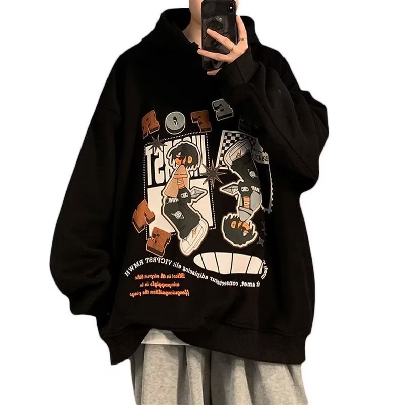 Áo hoodie trùm đầu nam mùa thu đông hoạt hình anime in hình cặp đôi áo rời kích thước lớn áo khoác dày