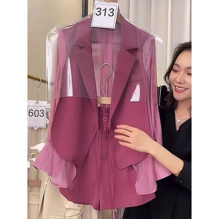 Thời Trang Bộ Áo Khoác Vest Phối Quần Short Ôm Dáng Thời Trang Mùa Hè 2023 Cho Nữ