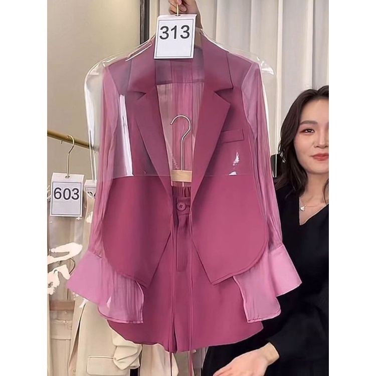 Thời Trang Bộ Áo Khoác Vest Phối Quần Short Ôm Dáng Thời Trang Mùa Hè 2023 Cho Nữ