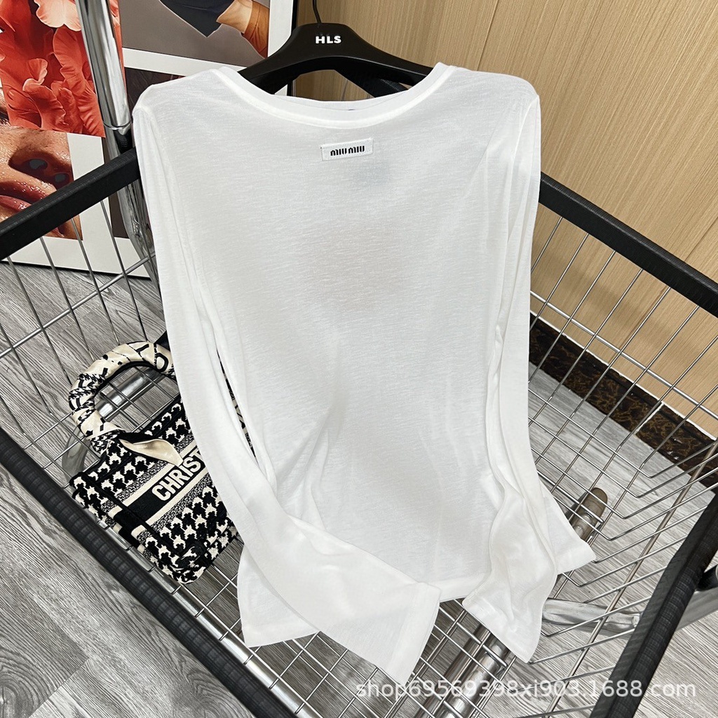 MIU MIU girls all-match bottoming Tencel transparent long sleeve T