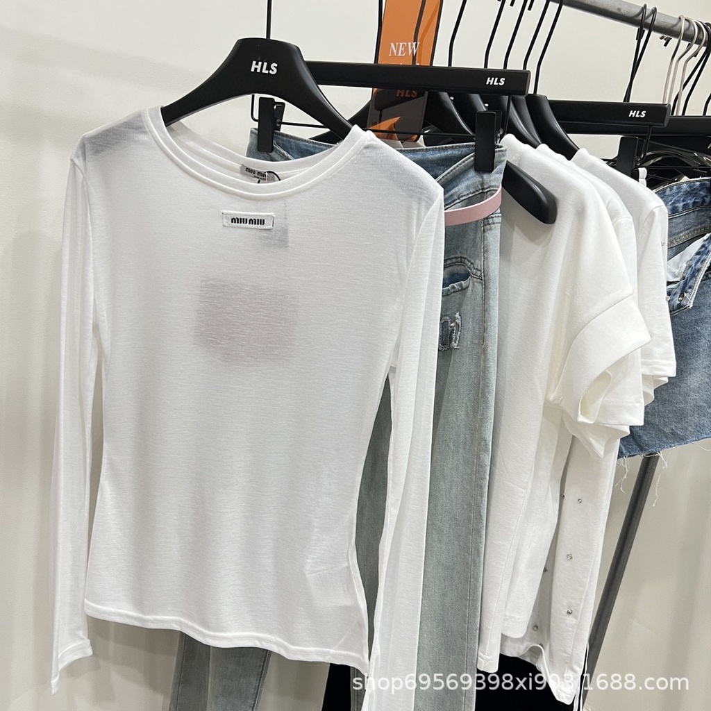 MIU MIU girls all-match bottoming Tencel transparent long sleeve T