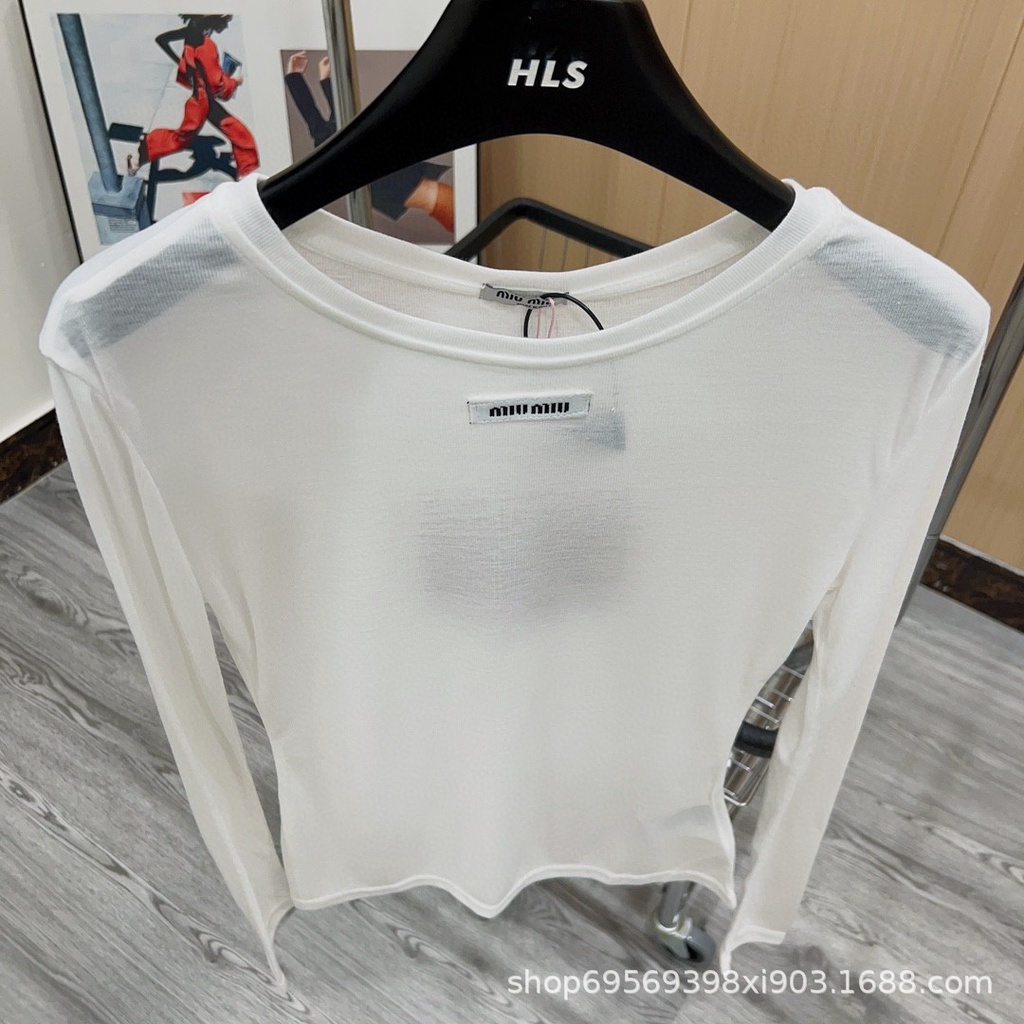 MIU MIU girls all-match bottoming Tencel transparent long sleeve T