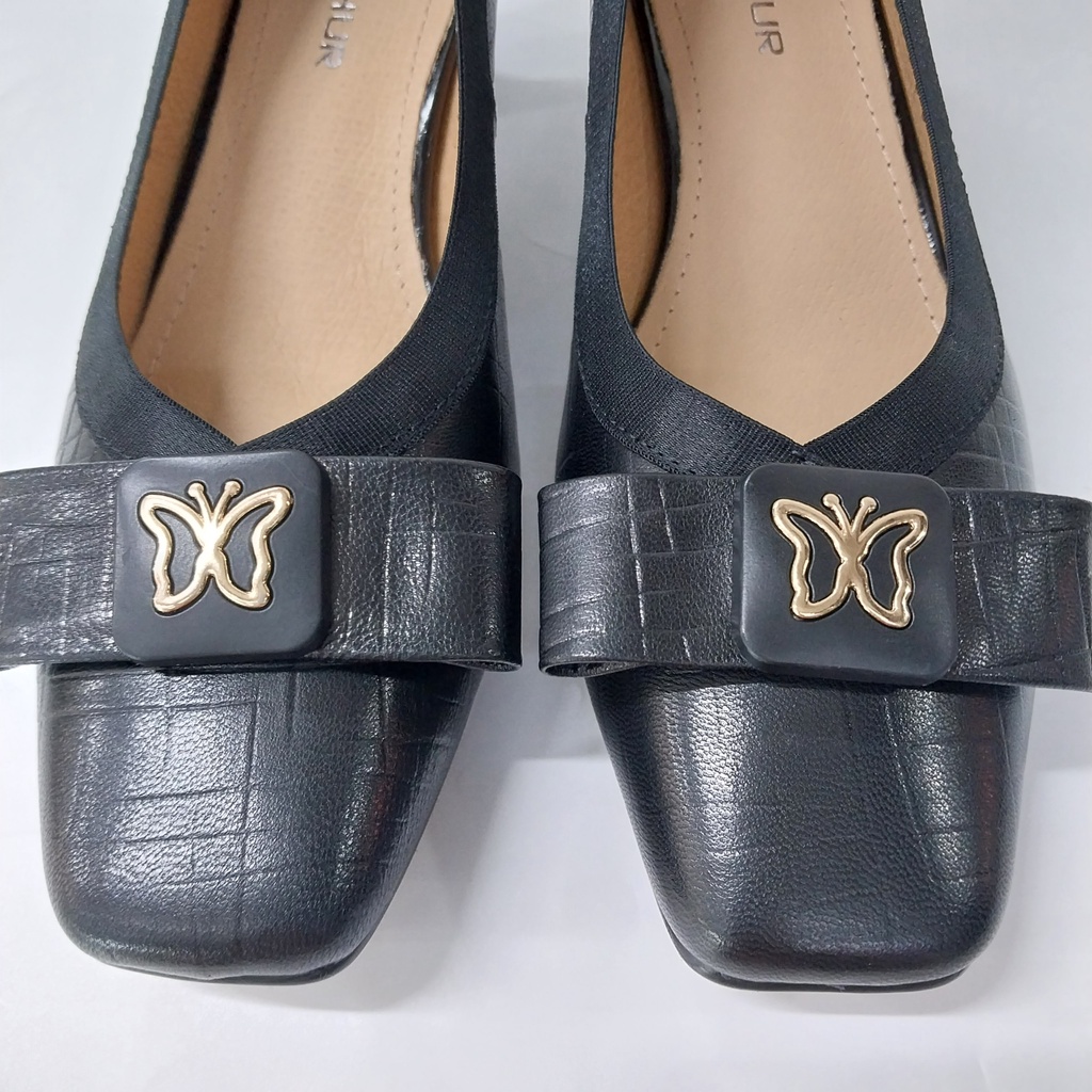 Giày PORSHUR mũi vuông đính hoạ tiết, gót 3cm