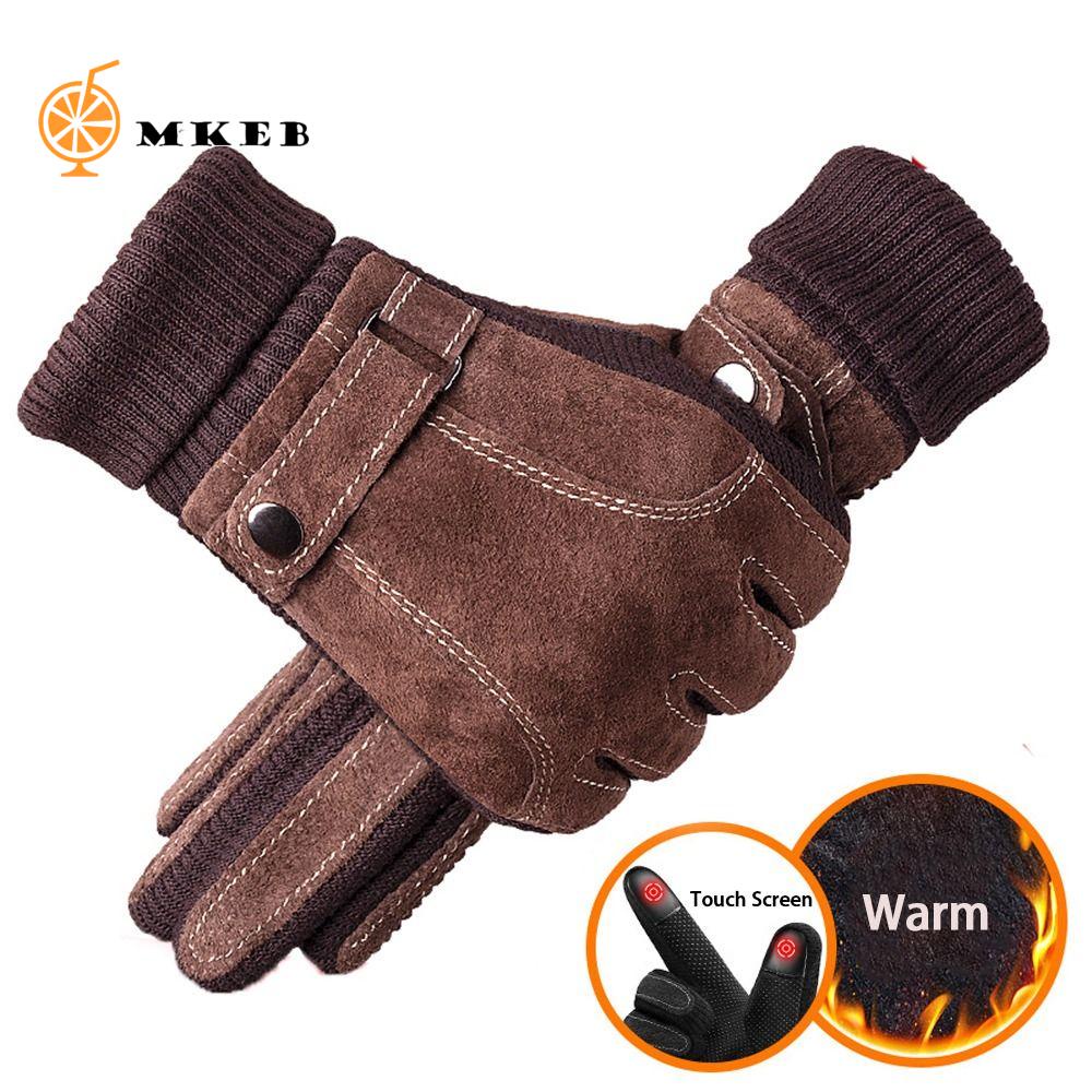 Mkeb Găng Tay Da Lộn Năm Ngón Chống Trượt Giữ Ấm Mùa Đông Cho Nam