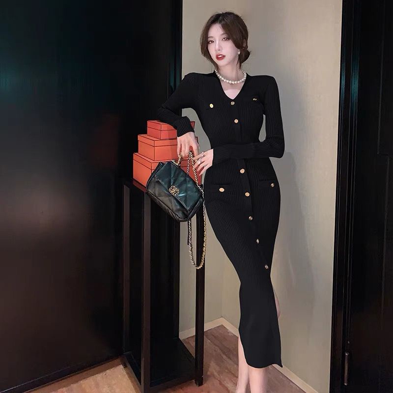 Đầm sweater Dáng Ôm Phong Cách Pháp Thời Trang Mùa Thu Hàng Mới 2023