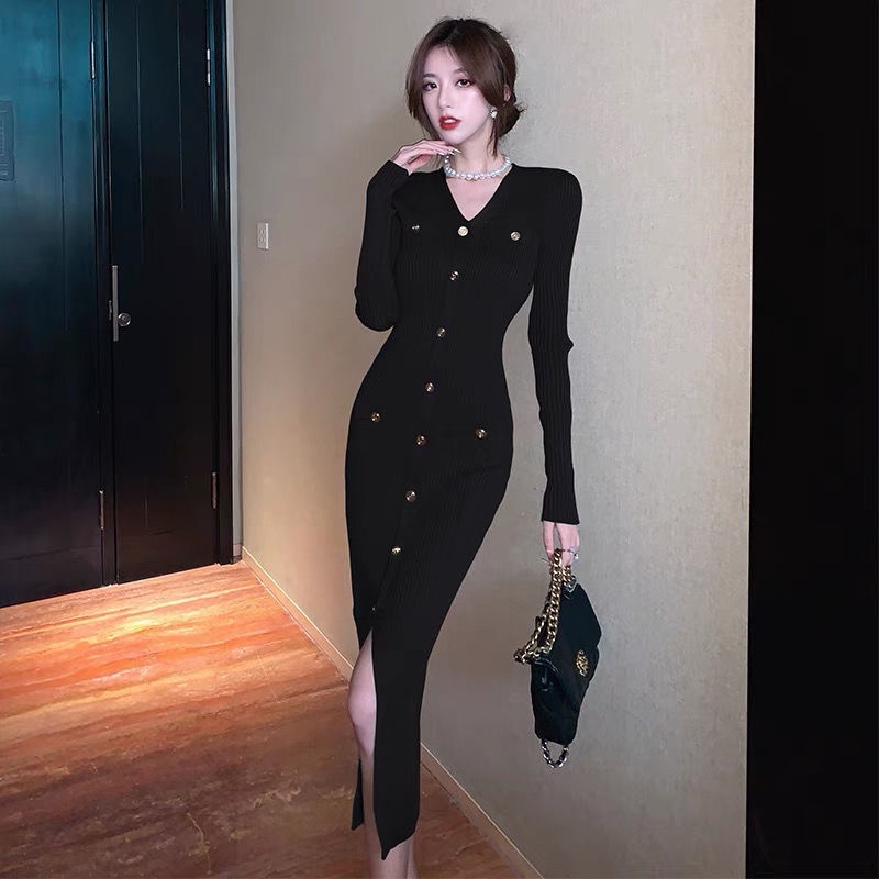 Đầm sweater Dáng Ôm Phong Cách Pháp Thời Trang Mùa Thu Hàng Mới 2023