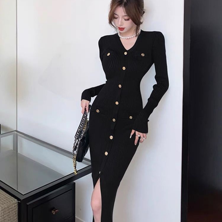 Đầm sweater Dáng Ôm Phong Cách Pháp Thời Trang Mùa Thu Hàng Mới 2023