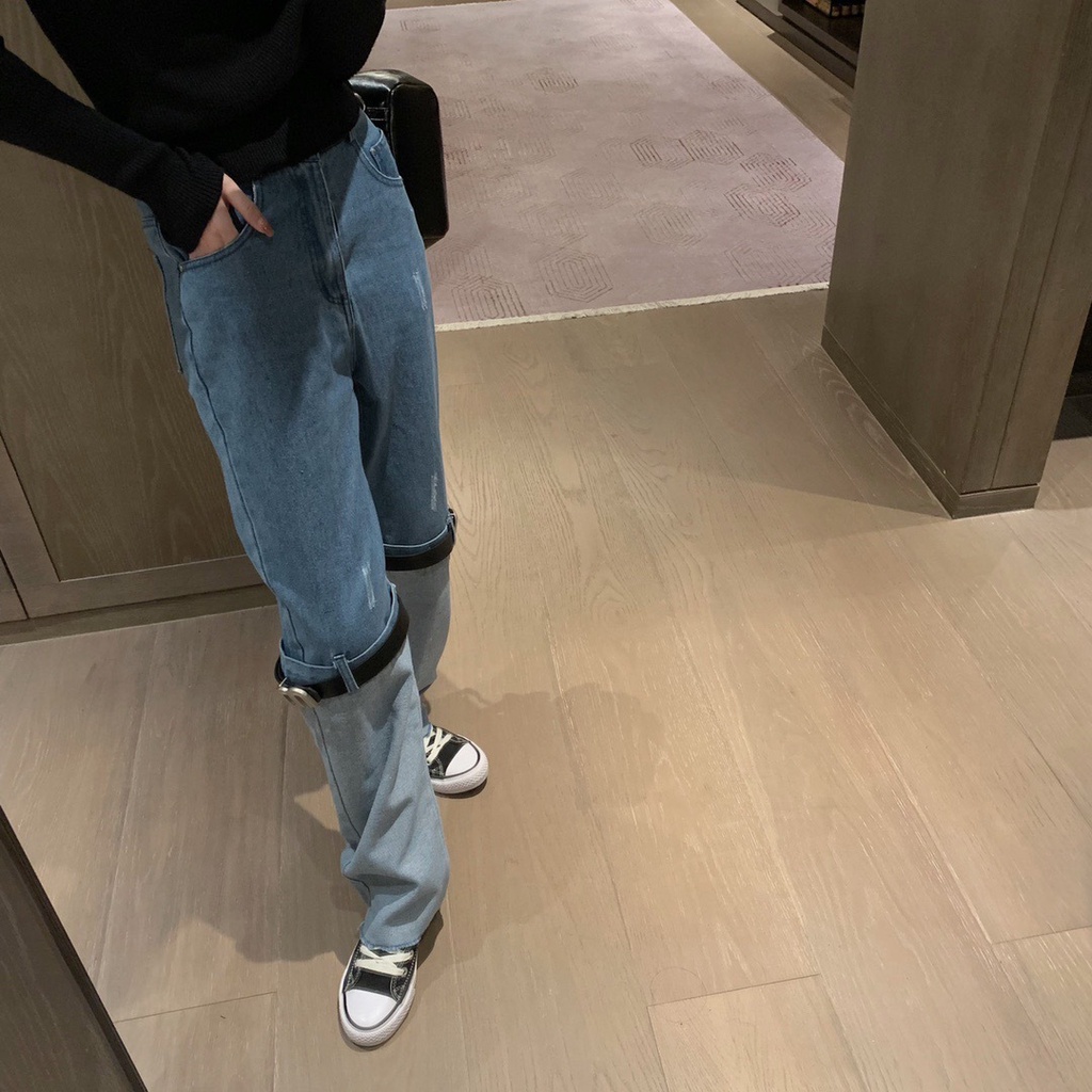 USUL PRADA 23 autumn and winter New Design color matching jeans women's casual fashion all-match letter logo decoration fashion