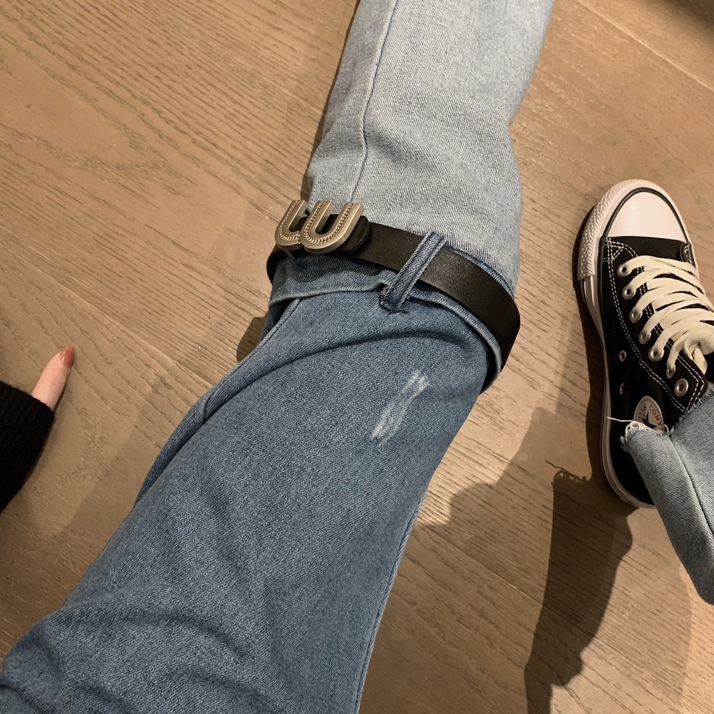 USUL PRADA 23 autumn and winter New Design color matching jeans women's casual fashion all-match letter logo decoration fashion