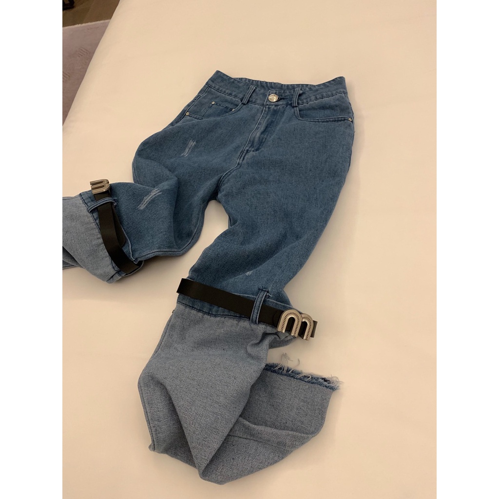 USUL PRADA 23 autumn and winter New Design color matching jeans women's casual fashion all-match letter logo decoration fashion