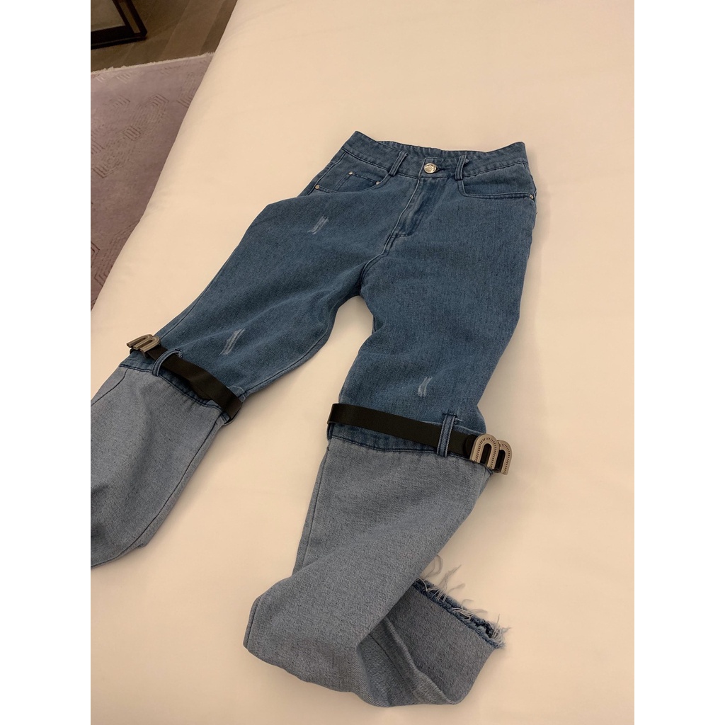 USUL PRADA 23 autumn and winter New Design color matching jeans women's casual fashion all-match letter logo decoration fashion