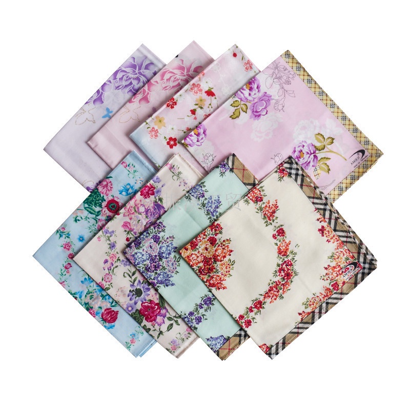 Khăn Tay 43x43cm Cotton In Hoa Cho Nữ, Quà Tặng Tiệc Cưới