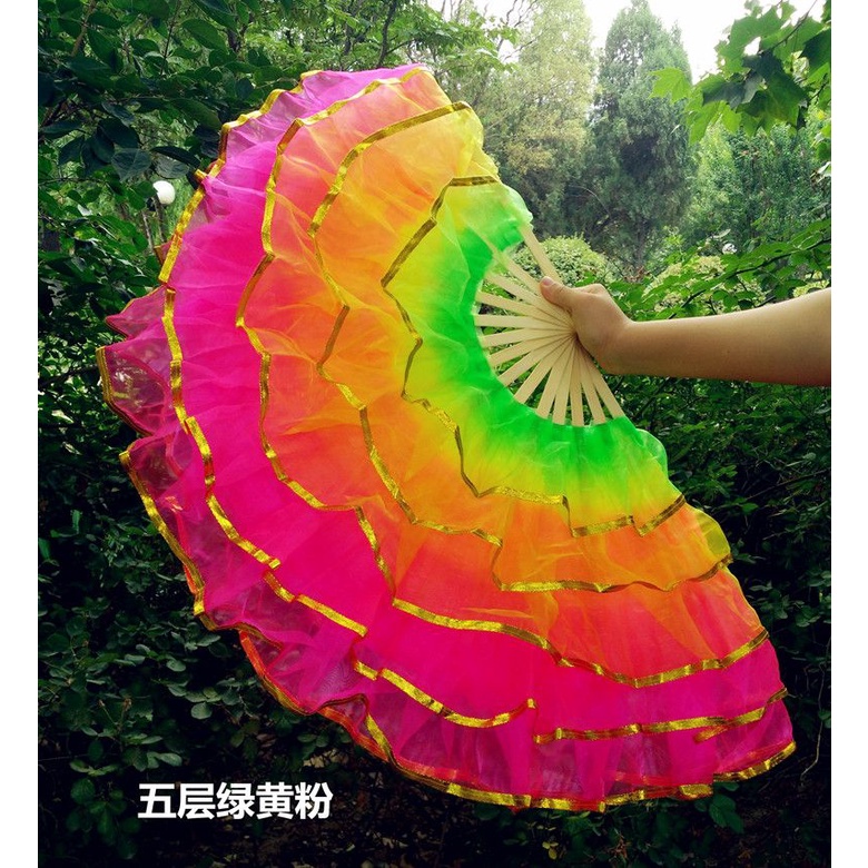 Set 2 Quạt Lụa Cầm Tay Nhiều Màu Sắc Dùng Biểu Diễn Múa Cổ Điển