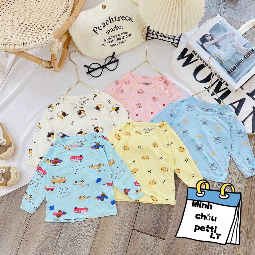 Áo dài cài vai peptit màu họa tiết, áo dài sơ sinh cho bé