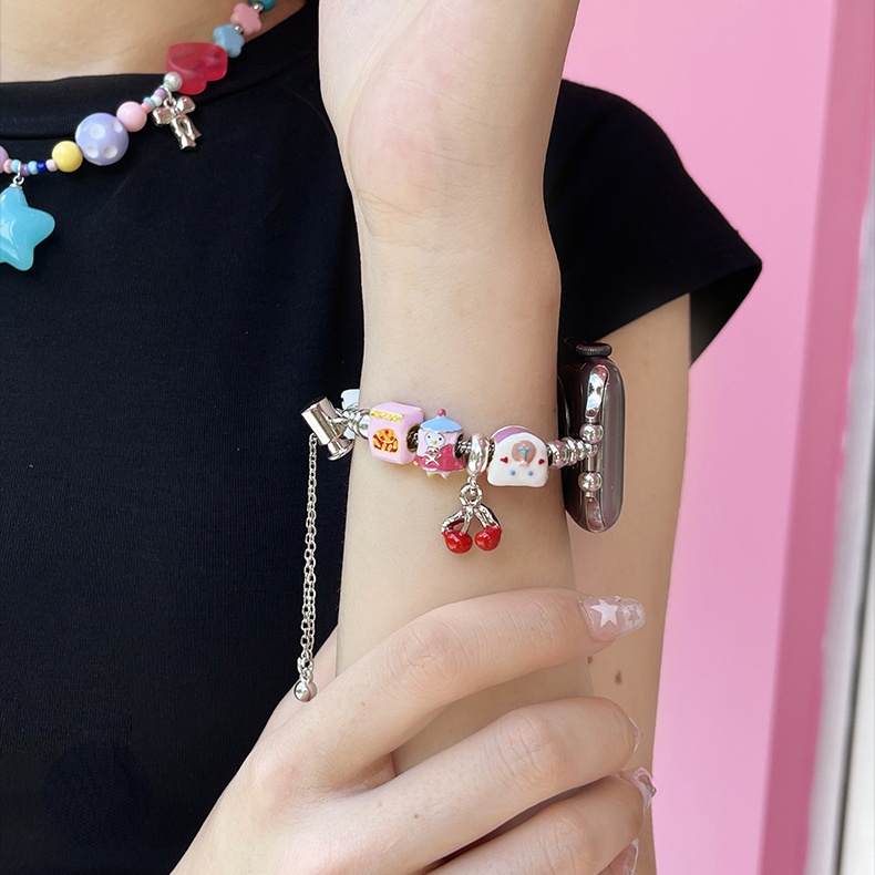 PANDORA Dễ Thương Dây Đeo Chuỗi Hạt Kim Loại Cho iwatch 8 7 6 5 se 4 3 2 1 49mm 41mm 45mm 44mm 40mm 38mm 42mm