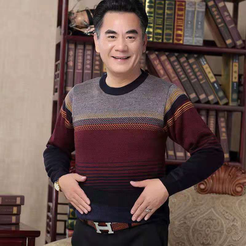 Áo sweater Kẻ Sọc Cổ Tròn Thời Trang Cho Đàn Ông Trung Niên