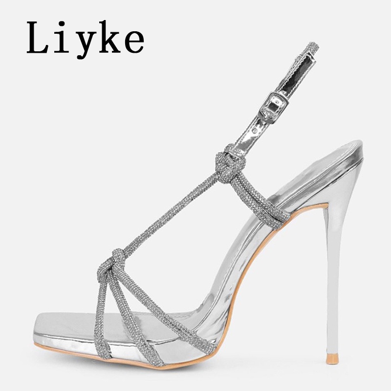 Liyke Giày Cao Gót Đính Đá Lấp Lánh Thời Trang Mùa Hè Cho Nữ
